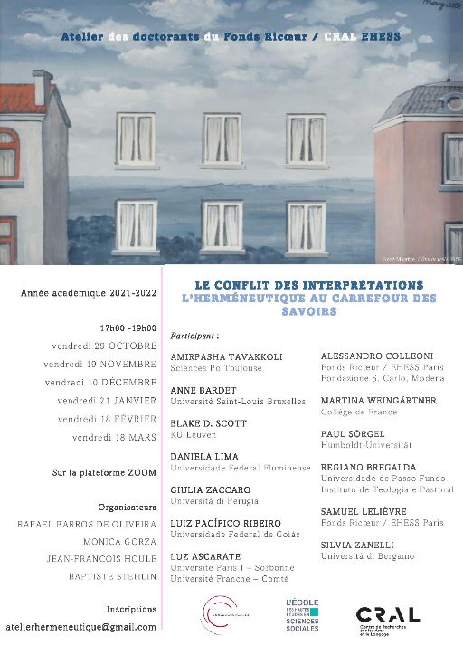 Atelier des doctorants CRAL-EHESS/Fonds Ricœur 2021-2022 - « Le conflit des interprétations : l’herméneutique au carrefour des savoirs »