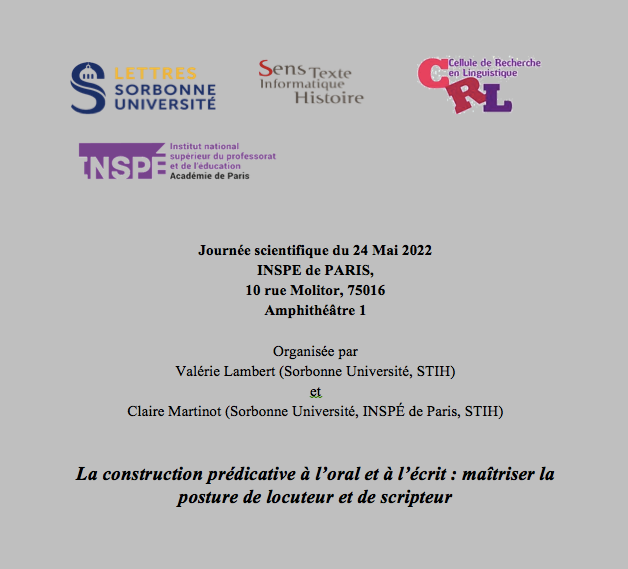 La construction prédicative à l'oral et à l'écrit : maîtriser la posture de locuteur et de scripteur (Paris)