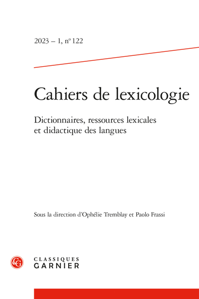 Cahiers de lexicologie 2023-1, n° 122 : 