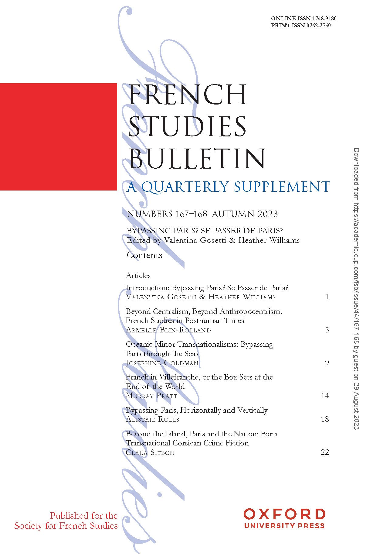 French Studies Bulletin, Vol. 44, n° 167-168 : 