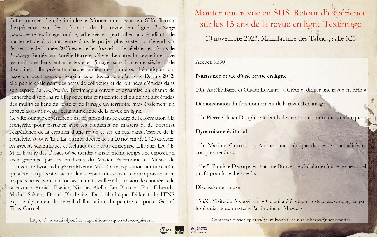 Monter une revue en SHS. Retour d’expérience sur les 15 ans de la revue en ligne Textimage