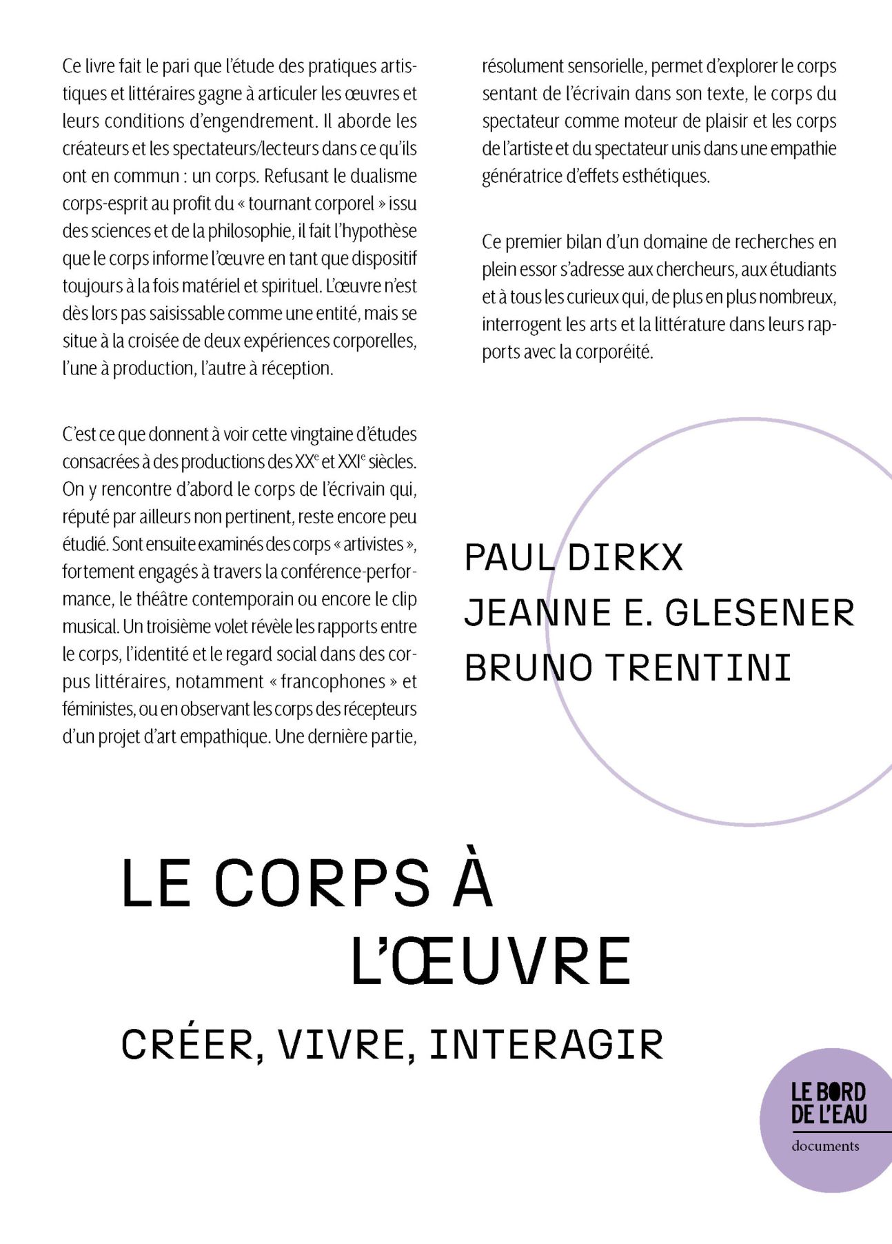 Paul Dirkx, Jeanne Glesener & Bruno Trentini (dir.), Le corps à l’œuvre