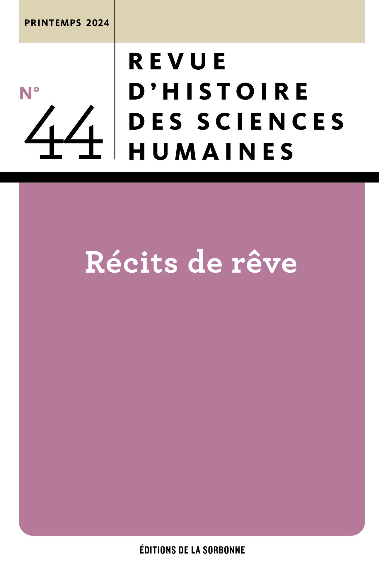 Revue d'histoire des sciences humaines, n°44 : 