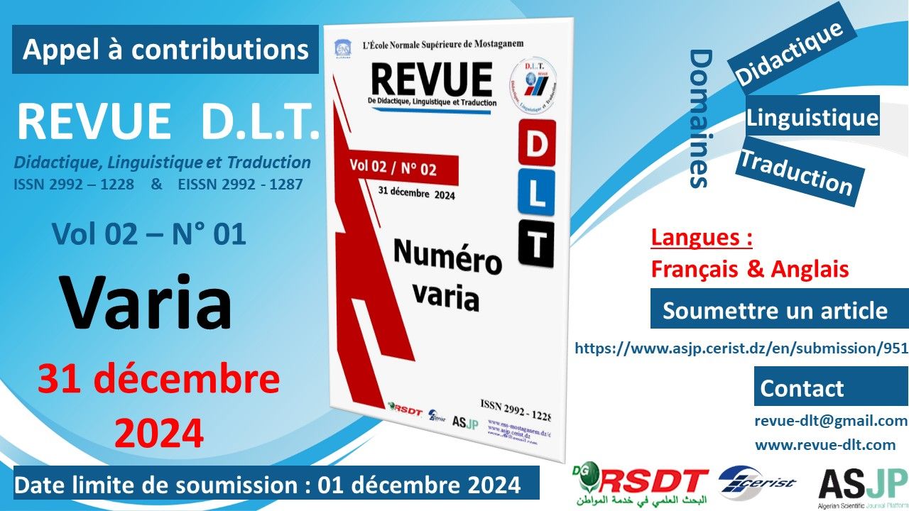 DLT, Didactique, Linguistique et Traduction, n° 2