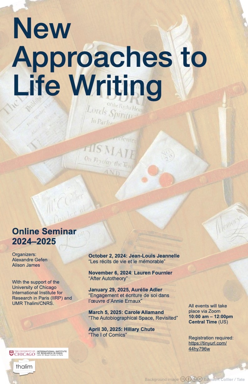 New Approaches to Life Writing (séminaire en ligne)