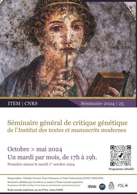 Séminaire général de critique génétique 2024-2025, ITEM (ENS, Paris)