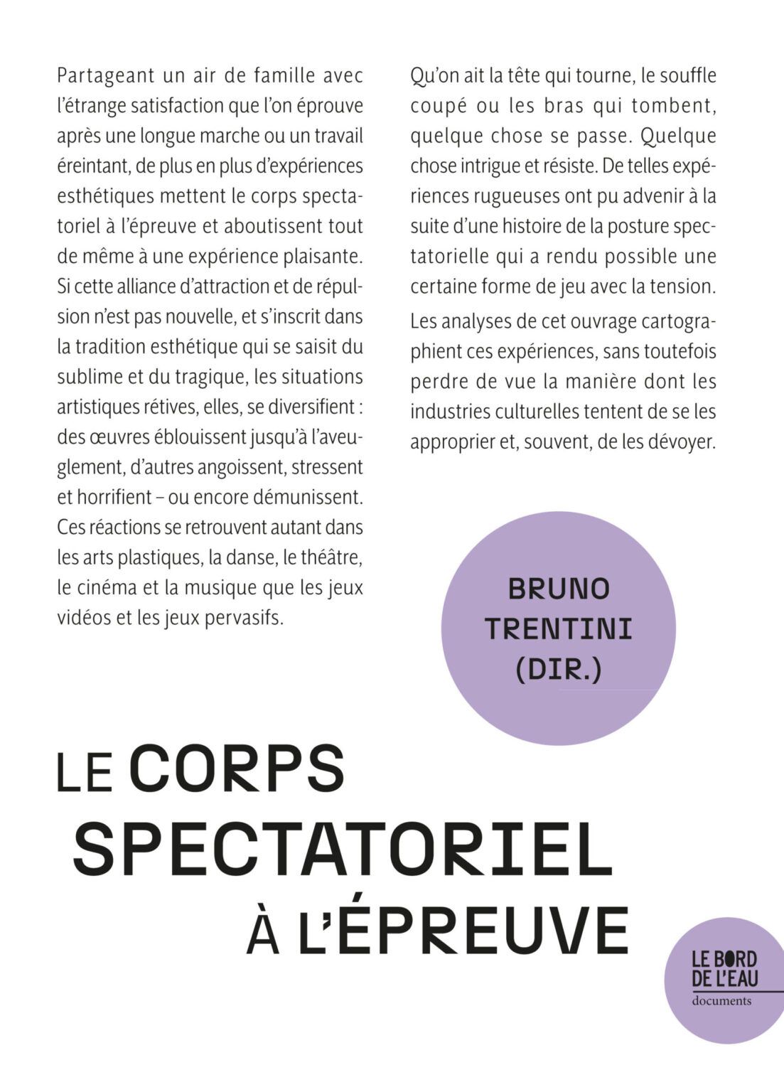 Bruno Trentini (dir.), Le corps spectatoriel à l'épreuve